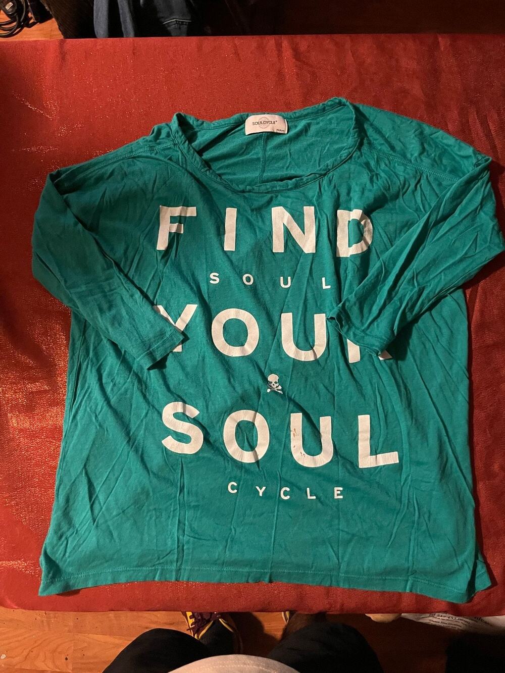 SoulCycle Oversized Shirt Womens M Graphic Long Sleeve Teal FIND YOUR SOUL